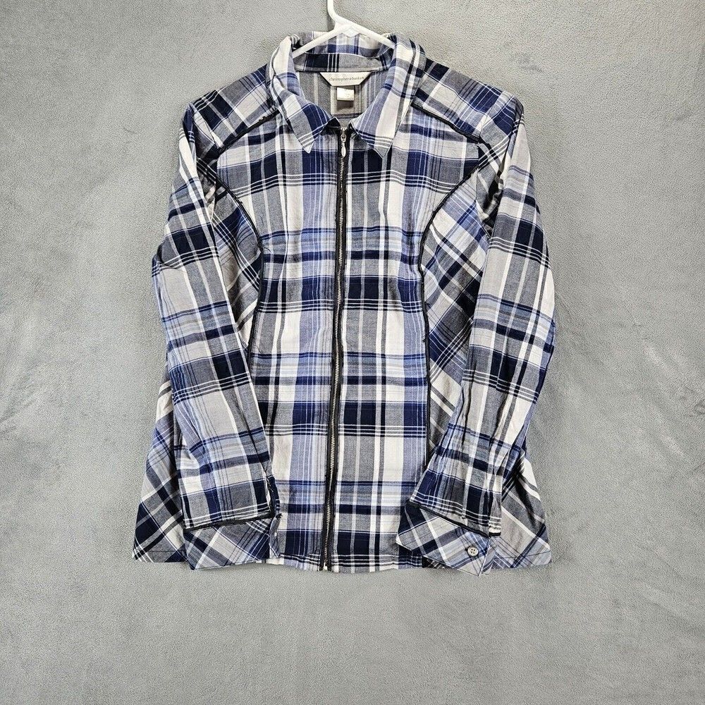 Christopher & Banks Jacket Womens Size Medium Blue Plaid Full Zip Blazer